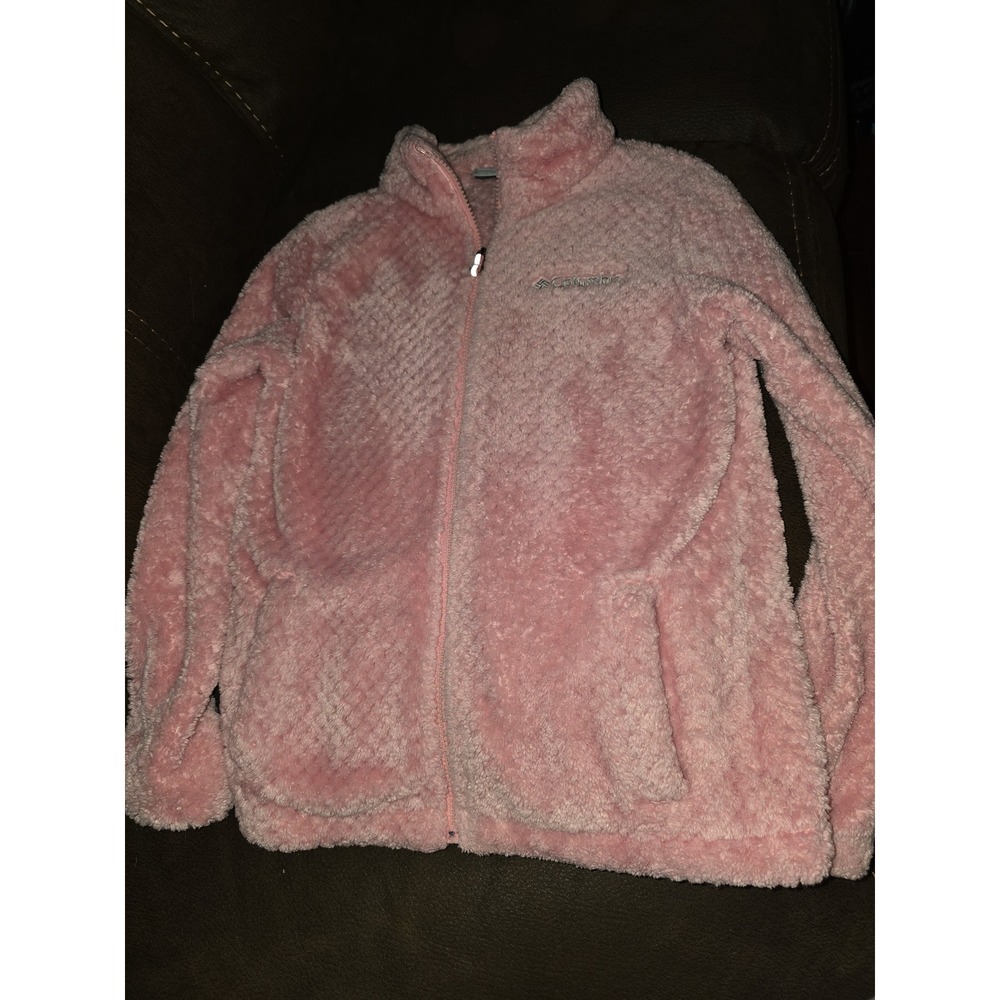 Columbia pink‎ fluffy zip up jacket girls size 10 12